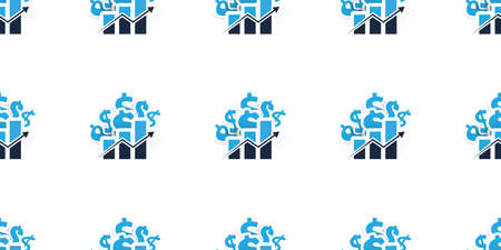 Seamless Background with Lots of Blue Paper Cut 3D Dollar Signs on Charts Showing Growing Trend-Business Concept Design, Applicable for Brochures, Presentations, Posters and Landing Page for Web Sitesのイラスト素材