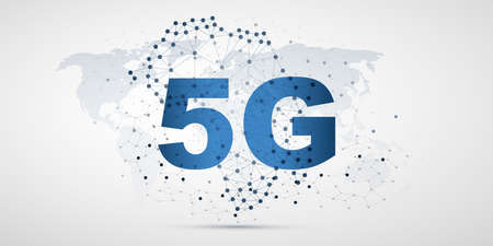 5G Network Label with World and Africa Map, Polygonal Mesh Background - High Speed, Broadband Mobile...