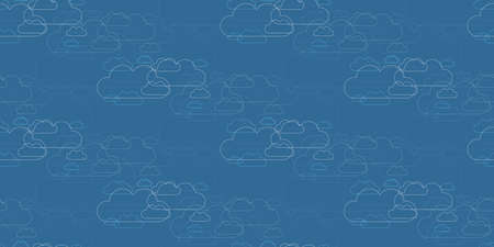 Clusters of White Round Overlaying Cloud Silhouettes, Outline Shapes Pattern, Design on Blue...
