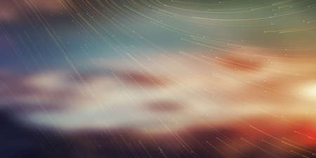Colorful Curving, Flowing 3D Energy Lines, Stars, Moving Particles Pattern Over Glowing Red and...