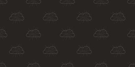 Black and White Rows of Round Cloud Silhouettes, Outline Shapes Pattern, Design on Dark Background, Seamless Texture for IT, IoT, Web and Technology - Landing Page Template in Editable Vector Formatのイラスト素材