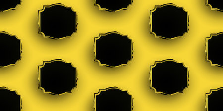 Many Retro Style Black Grungy Frames, Speech and Thought Bubbles, Vintage Labels, Communication Symbols - Pattern on Wide Scale Yellow Background - Design Template in Editable Vector Formatのイラスト素材