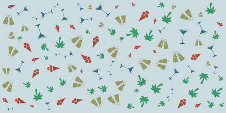 Colorful Retro Style Summer Vacation, Recreation Concept Pattern Background Design with Ice Cream,...