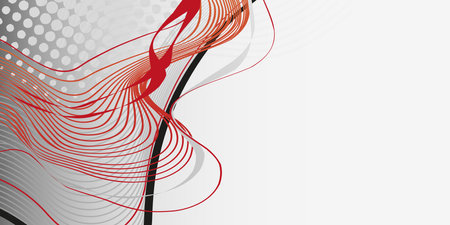 Abstract Minimalist Red, Orange and Black Wavy Flowing Lines - Gradient Background Design with Copyspace - Simple Wide Scale Vector Template, Concept with Place for Your Textのイラスト素材