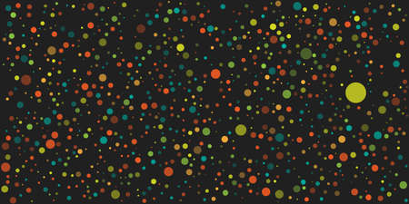 Abstract Colorful Spotted Pattern - Random Placed Spots, Circles of Various Sizes, Texture with Copyspace, Generative Art, Vector Design on Dark Backgroundのイラスト素材
