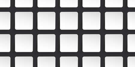 Abstract 3D Slightly Curled Paper Cut White Round Squares Pattern on a Black, Dark Grey Background -...