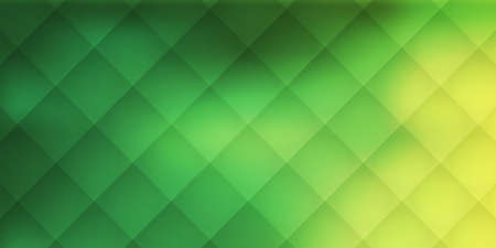 Tiles of Translucent Glowing Squares Colored in Shades of Green and Yellow - Geometric Mosaic Pattern, Glossy Grid Pattern on Blurred Abstract Wide Scale Gradient Background - Vector Design Templateのイラスト素材