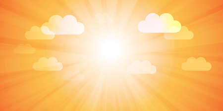Orange Bright Sun Rays with Clouds, Multi Purpose Sunny Sky Design, Illustration in Editable Vector Formatのイラスト素材