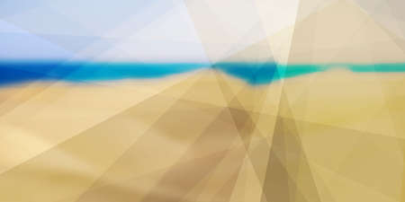 Brown, Blue and Grey 3D Glowing Triangle Shaped Translucent Overlaying Planes, Geometric Shapes Pattern on Abstract Blurred Desert Background, Futuristic Texture Design, Wide Scale Vector Templateのイラスト素材