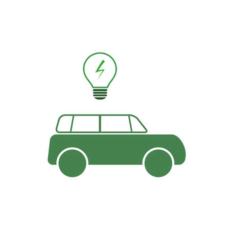 Electric Car Symbol with Light Bulb - Icon Design, Green Sustainable Transportation Concept in Editable Vector Formatのイラスト素材