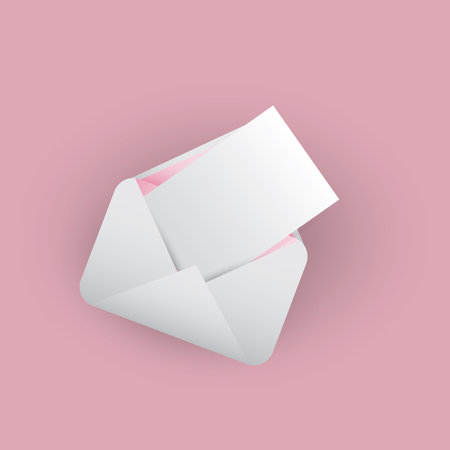 Blank White Paper in an Envelope - Mail, E-Mail, Message Arrival Concept on Pink Background - Illustration, Design Template in Editable Vector Formatのイラスト素材