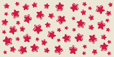 Retro Style Christmas Background, Banner Design with Pattern of Many Red Stars of Various Sizes  - Vector Template Illustration, Starry Design for Holiday Designsのイラスト素材