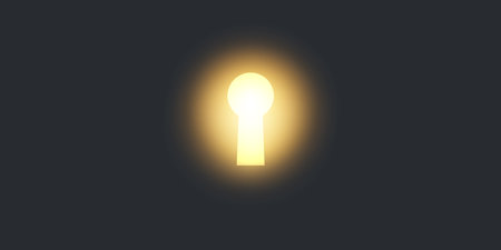 Hope, Curiosity or New Solution, Freedom Concept - Key Hole on Dark  Wall with Shiny Bright Light Coming Through from Outside - Template for Business, Vector Design, Illustration in Editable Formatのイラスト素材