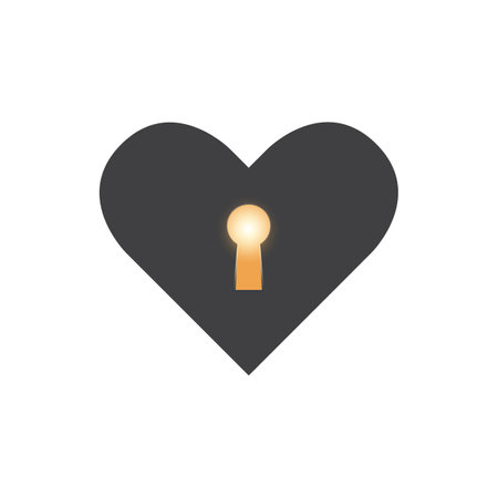 Black Heart with Keyhole - Isolated Heart Symbol, Find the Key for Love - Black Icon of Safe and Secret Relationship - Open Romantic Heart - Vector Designのイラスト素材