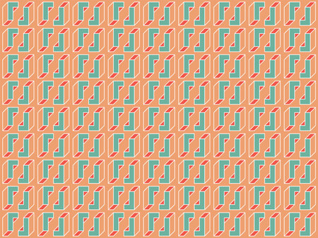 Orange, Green and Red Minimalist Modern Style 3D Seamless Transparent Line-art Mosaic Pattern,...