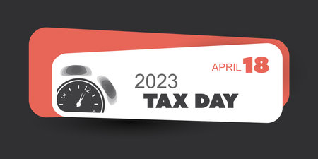 Retro Style Horizontal Tax Day Reminder Concept Banner with Ringing Clock for Web Design - USA Tax Deadline Due Date for IRS Federal Income Tax Return: 18th April, Year 2023 - Vector Templateのイラスト素材