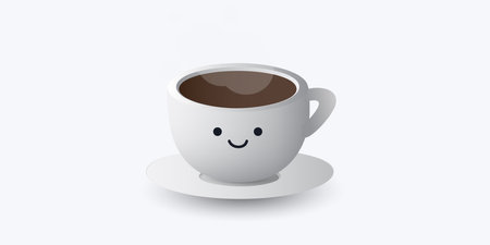 Cup Full of Coffee with Cute Smiling Face - Design Template on Light Wide Scale Background - Vector Illustrationのイラスト素材