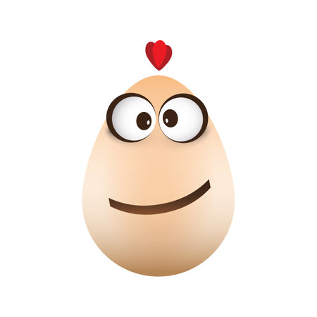 Funny Chicken Egg with Smiling Face, Rolling Eyes Isolated on White Background - Vector Design Templateのイラスト素材