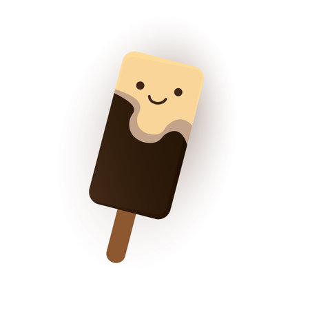 Brown Cartoon Chocolate Ice Cream Character - Smiling Face Vector Illustration on White Backgroundのイラスト素材