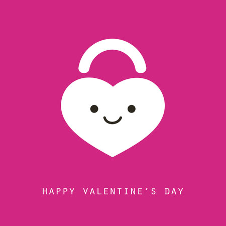 Modern Style Purple Valentine's Day Card or Cover Design, Cute Round Heart Shaped Pad Lock with Smiling Face - Multi Purpose Illustration in Editable Vector Formatのイラスト素材