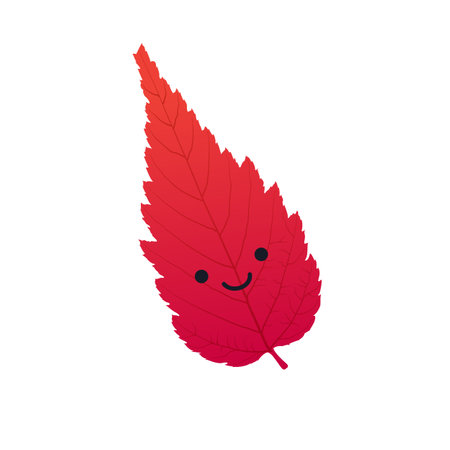 Modern Style Icon Layout with Smiling Face on a a Single Red Fallen Autumn Tree Leaf - Design Template, Vector Illustration on White Backgroundのイラスト素材