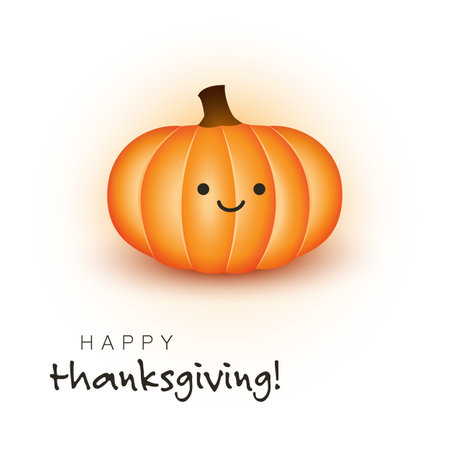Happy Thanksgiving Card Layout with Smiling Face on a Brown Pumpkin, Design Template with a Single Large Holiday Symbol - Vector Illustration on White Backgroundのイラスト素材