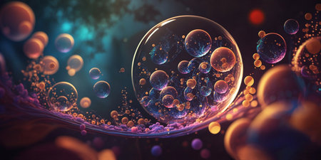 Pretty bubbles background with dark colors, perfect circles, highly detailed design made using Generative AIの素材