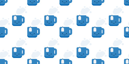 Seamless Blue Tea Cup Icons Pattern on Wide Scale Light Background - Design Template in Editable Vector Formatのイラスト素材