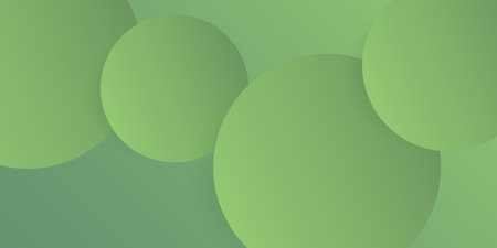 Abstract Geometric Green Colored Background - Overlapping Lit Large Circles Pattern with 3D Effect - Wide Scale Vector Illustration, Multi Purpose Templateのイラスト素材