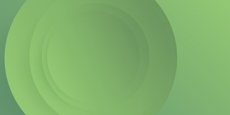 Abstract Round Geometric Green Colored Background - Overlapping Lit Large Circles Pattern with 3D Effect - Wide Scale Vector Illustration, Multi Purpose Template with Copyspace, Place for Your Textのイラスト素材