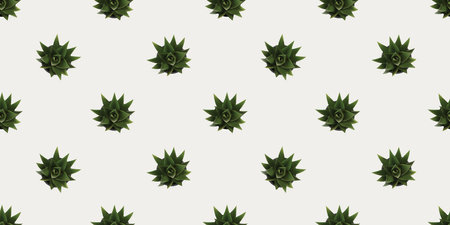 Seamless Texture of Many Green Ornamental Plants in Flowerpot, Above View - Pattern on Light Gray...
