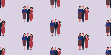 Family Avatar Symbols Texture, Seamless Pattern Background with Groups of Standing People - Pattern Design for Placards, Posters, Brochures, Front Pages, Presentations, Web Sites and Wrapping Papersのイラスト素材