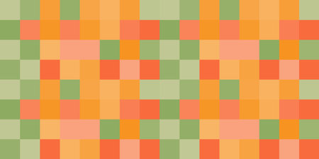 Abstract Colorful Pixelated Surface Pattern with Random Colored Orange, Red, Brown and Green Squares - Wide Scale Geometric Mosaic Texture - Generative Art, Vector Background Designのイラスト素材