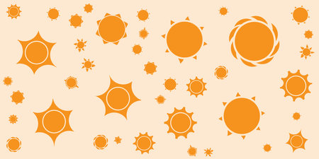 Lots of Orange Flower or Sun Symbols of Various Shapes Pattern - Vintage Style Texture, Natural Floral Seamless Pattern Background, Design Element in Editable Vector Formatのイラスト素材