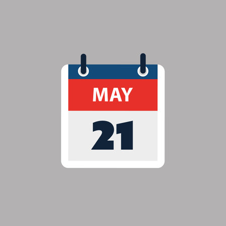 Simple Calendar Page for Day of 21st May - Banner, Graphic Design Isolated on Grey Background - Design Element for Web, Flyers, Posters, Useful for Designs Made for Any Scheduled Events, Meetingsのイラスト素材