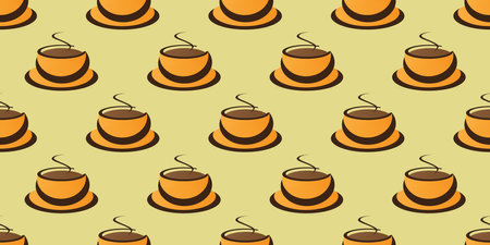 Seamless Brown and Orange Coffee Cup or Soup Bowl Symbols Pattern on Wide Scale Background - Design Template in Editable Vector Formatのイラスト素材