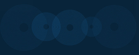 Dark Blue Minimal Geometric Pattern Background with Concentric Circles, Multi Purpose Template, Round Shapes Composition, Poster, Header or Landing Page Design -Vector Illustrationのイラスト素材