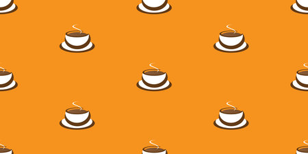 Many Brown and White Coffee Cup or Soup Bowl Symbols of Various Sizes - Seamless Pattern on Wide Scale Brown Background - Design Template in Editable Vector Formatのイラスト素材