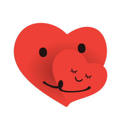 Cute Couple - Minimalist Red Valentine's Hearts Couple with Smiling Faces Design - Love or Togetherness Symbol for Greeting Cards, Multi Purpose Illustration in Editable Vector Formatのイラスト素材