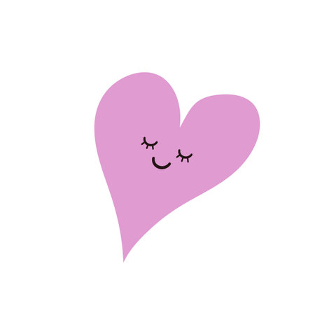 Vintage Style Minimalist Purple Valentine's Heart with Smiling Face - Multi Purpose Template Isolated on White Background, Illustration in Editable Vector Formatのイラスト素材