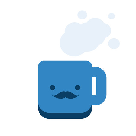 Blue Mug Icon, Object Silhouette, Flat Vector Design Element with Smiling Face and Mustache - Isolated on White Backgroundのイラスト素材