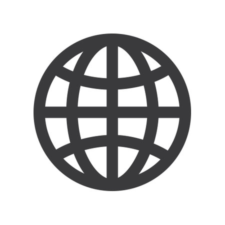 Simple Earth Planet Globe Icon or Sign, Grid of Black Thick Meridians and Parallels - Isolated on White - Vector Illustrationのイラスト素材