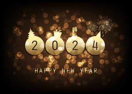 Best Wishes - Abstract Dark Golden Modern Style Happy New Year Greeting Card, Cover or Background, Creative Design Template - 2024のイラスト素材