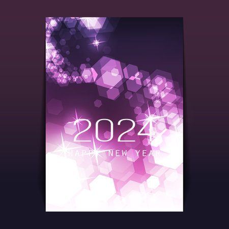 Abstract New Year Flyer, Card or Cover Design with Blurry Frozen Ice Crystals Pattern for Year 2024のイラスト素材