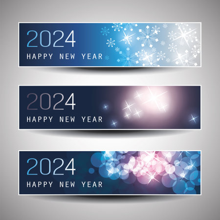 Set of Horizontal Sparkling Ice Cold Christmas, Happy New Year Headers or Web Banners Design - 2024のイラスト素材