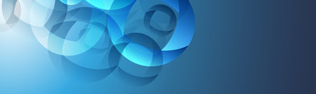 Modern Style Background, Header or Banner Design with Large Blue Overlapping Abstract Rings Pattern, Multi Purpose Creative Wide Scale Template for Web with Copyspace in Editable Vector Formatのイラスト素材