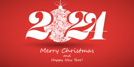 Best Wishes, Merry Christmas and Happy New Year Greeting Card, Creative Design, Vector Template for Year 2024のイラスト素材