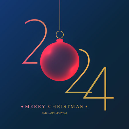 Best Wishes - Golden and Dark Red Merry Christmas and Happy New Year Greeting Card or Background, Creative Line-art, Vector Design Template - 2024のイラスト素材
