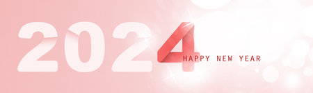 Abstract Pink and White Glossy Horizontal Christmas, New Year Header or Banner, Blurry Vector Design with Bokeh Effect for Year 2024のイラスト素材