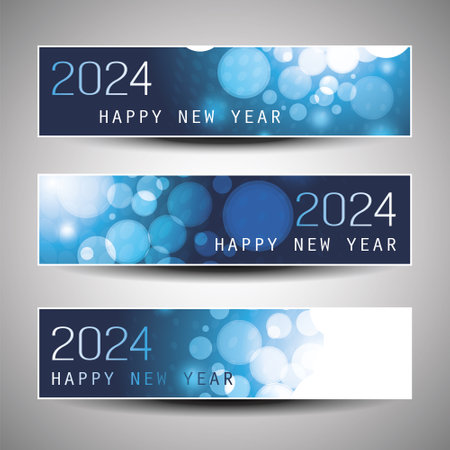 Set of Blue Bubbly Horizontal Christmas, Happy New Year Headers or Banners Design for Web - 2024のイラスト素材